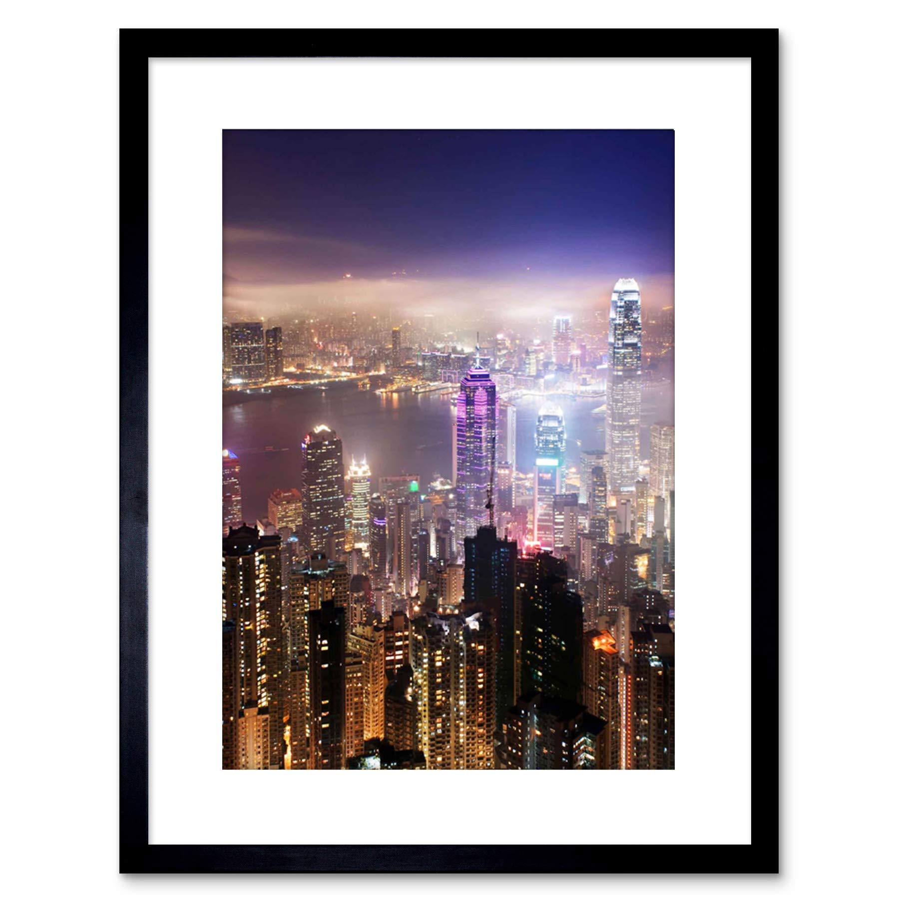 Wee Blue Coo Photo Hong Kong Night Cityscape Lights Framed Wall Art Print