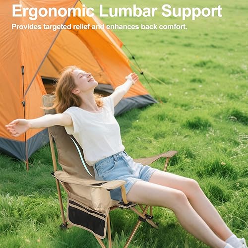 Miniatura 5 de Silla de camping reclinable con reposapiés extraíble, silla plegable portátil y resistente para adultos con reposacabezas ajustable, portavasos y