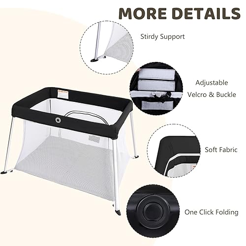 Miniatura 4 de Cuna de viaje portátil para bebé, 2 en 1 plegable, cunas de viaje y corrales con colchón, corralito ligero para niños pequeños con bolsa de
