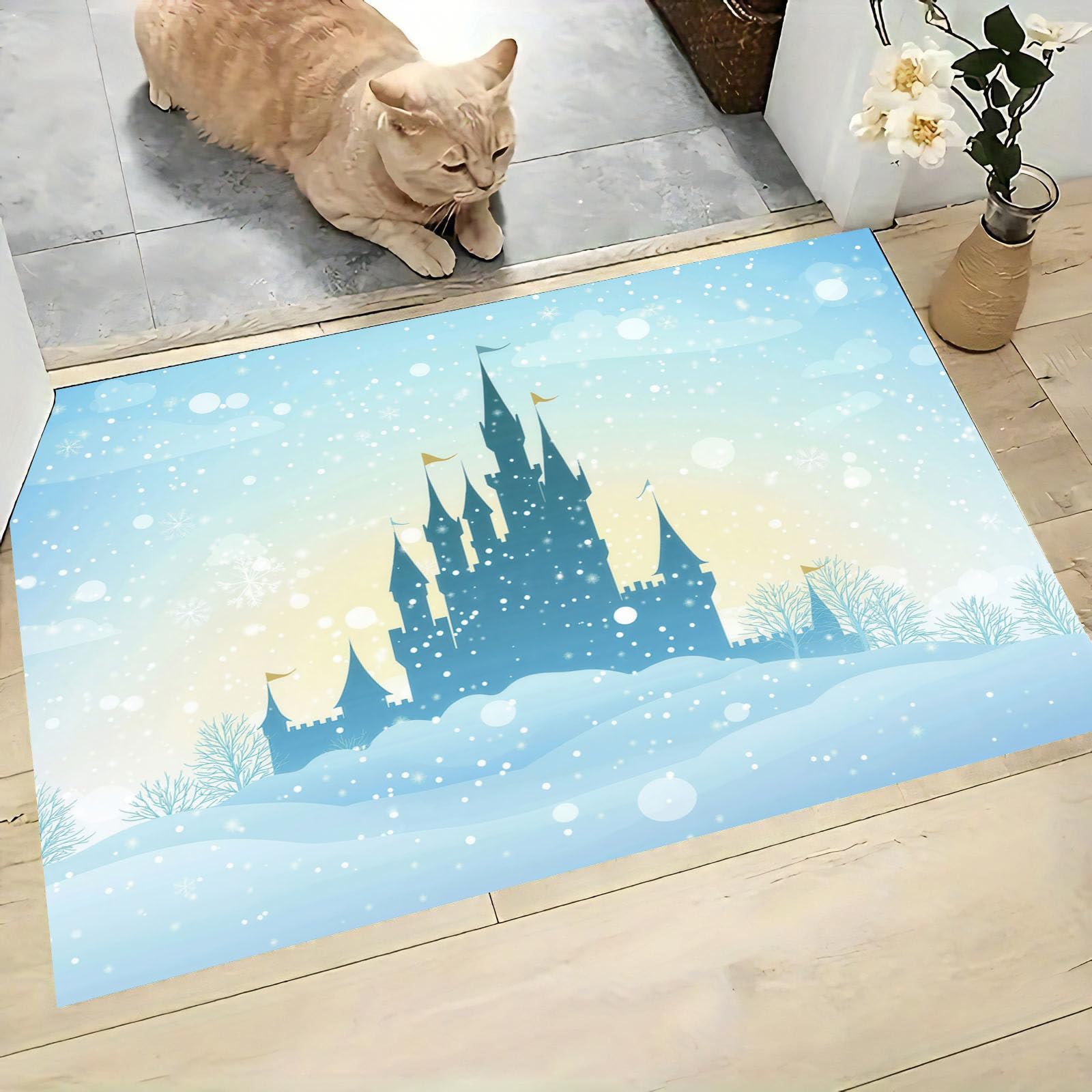 Fußmatte Schmutzfangmatte Innen mit Eispalast, rutschfeste waschbare Fußmatte, Verträumtes Winterthema Eingangstürmatte mit wasserabsorbierenden Eigenschaften - 80x120cm
