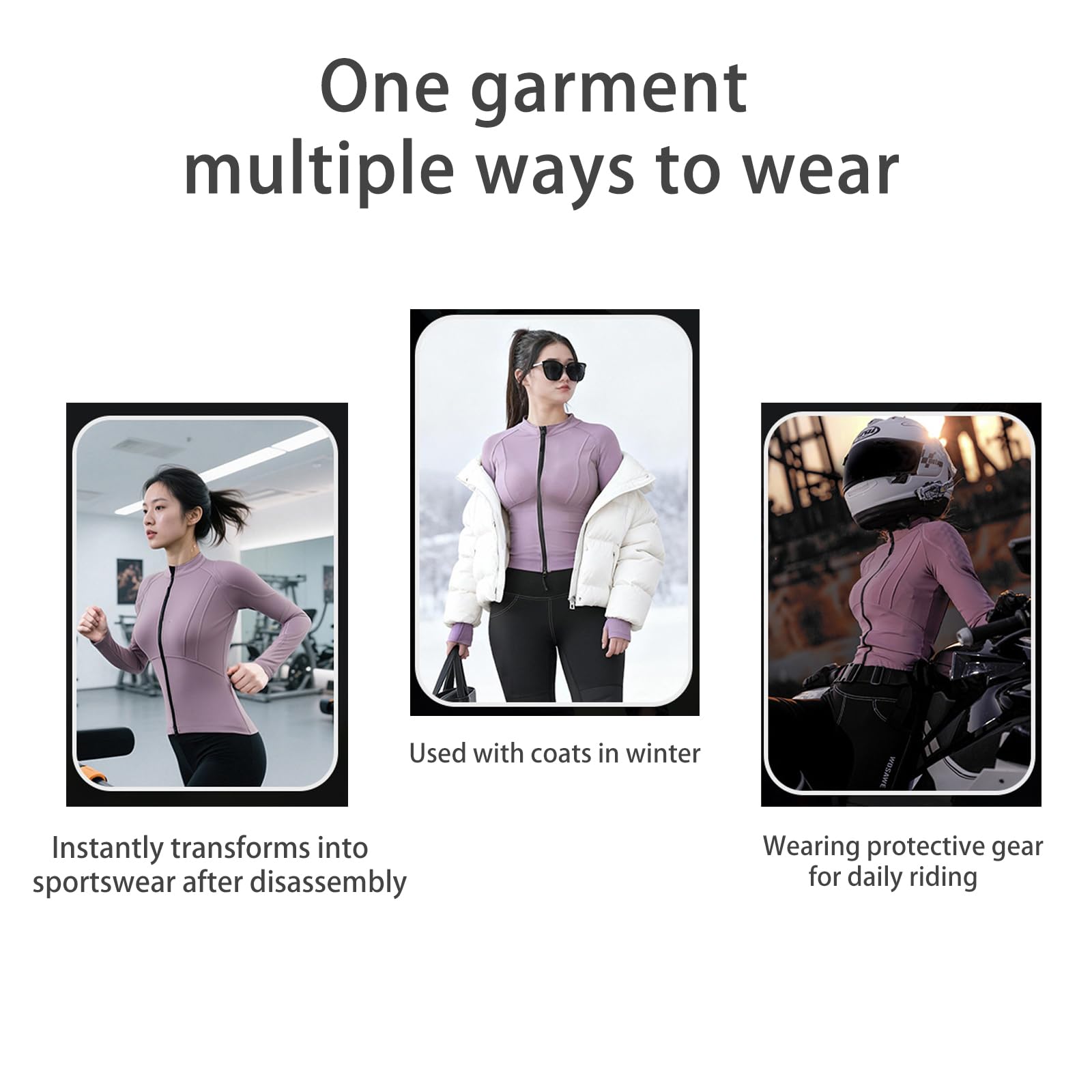 Tuta moto donna giacca protettiva e leggings corazzati alta elasticità slim fit protezioni rimovibili YKK cerniera passanti pollice abbigliamento multisport quotidiano per donna