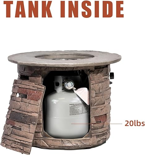Miniatura 7 de SUNBURY Columna redonda de propano para fogata al aire libre, columna de fuego de gas de 40,000 BTU para exteriores con rocas de lava, cubierta