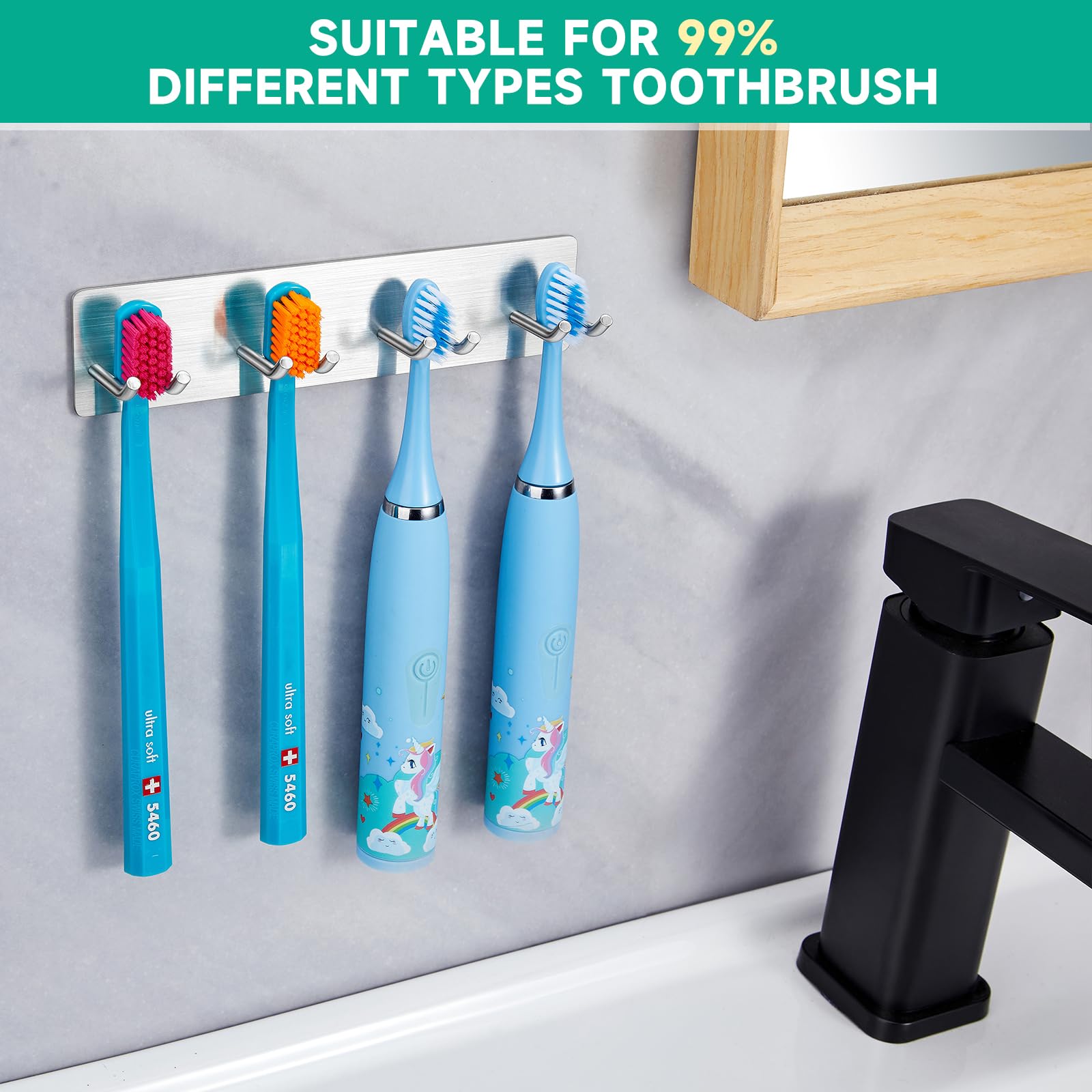 Support Mural Pour Brosses à Dents XILIMEN - Adhésif Puissant, Acier Inoxydable, Compatible électrique & Manuelle
