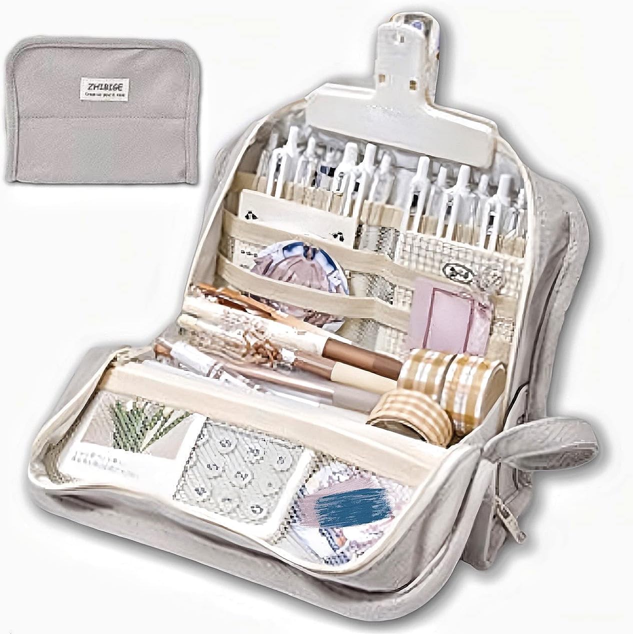 Large Capacity Pencil Pen Case with 9 Compartments Multi-Slot Durable Pencil Bag Pouch Box Organizer Cases Easy Grip Handle Aesthetic School Supply for Teen Girls Students Adults (Grey)