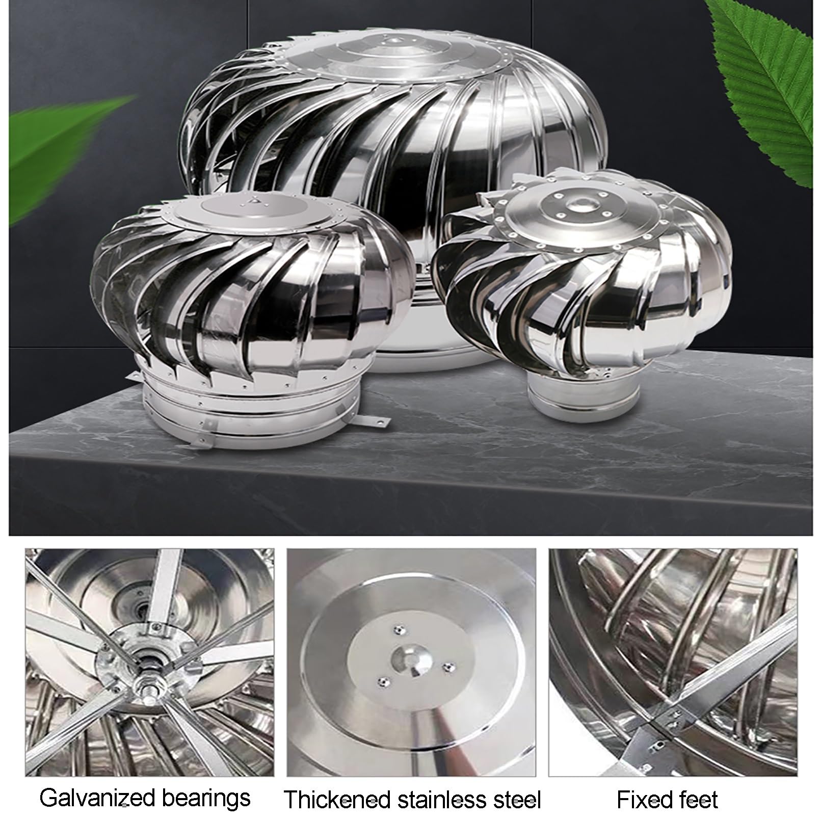 Ventilatore a turbina da Tetto, comignolo in Acciaio Inox 304, sfiato di Scarico Rotondo a Rotazione eolica, Facile Installazione, 160 mm/6,3 Pollici