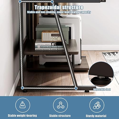 Miniatura 10 de QQXX Escritorio de computadora con gabinete, escritorio industrial con estantes de almacenamiento superiores, escritorio de juegos con bandeja para