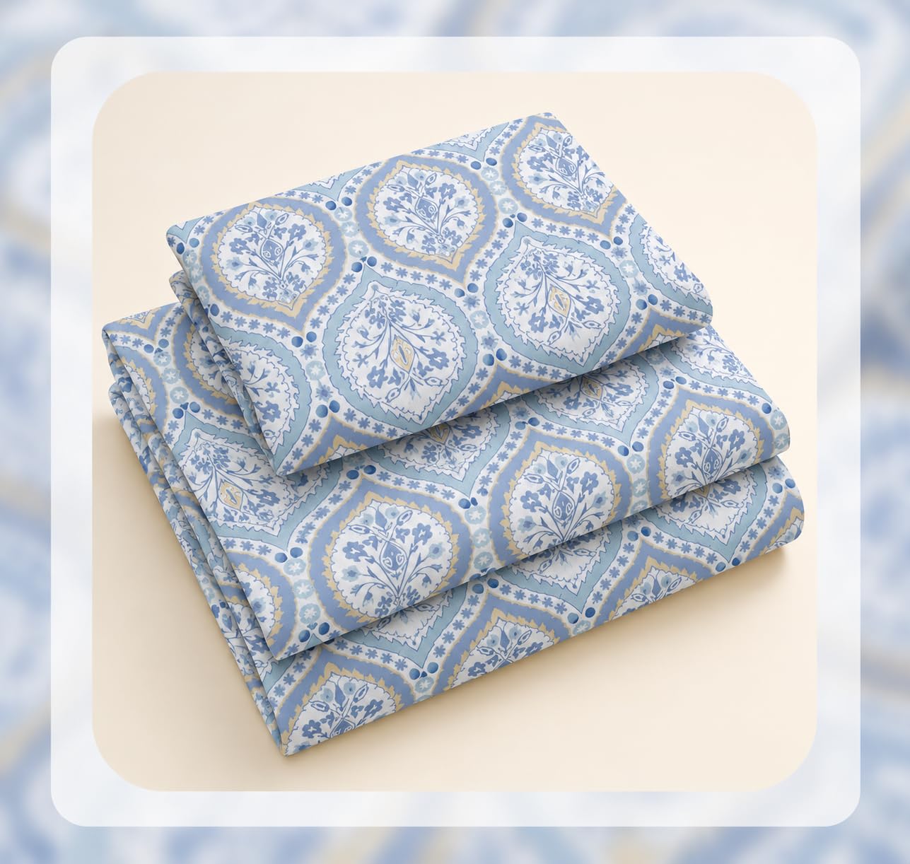 BSB HOME Floral Bed Sheets - King Size, Powder Blue -5