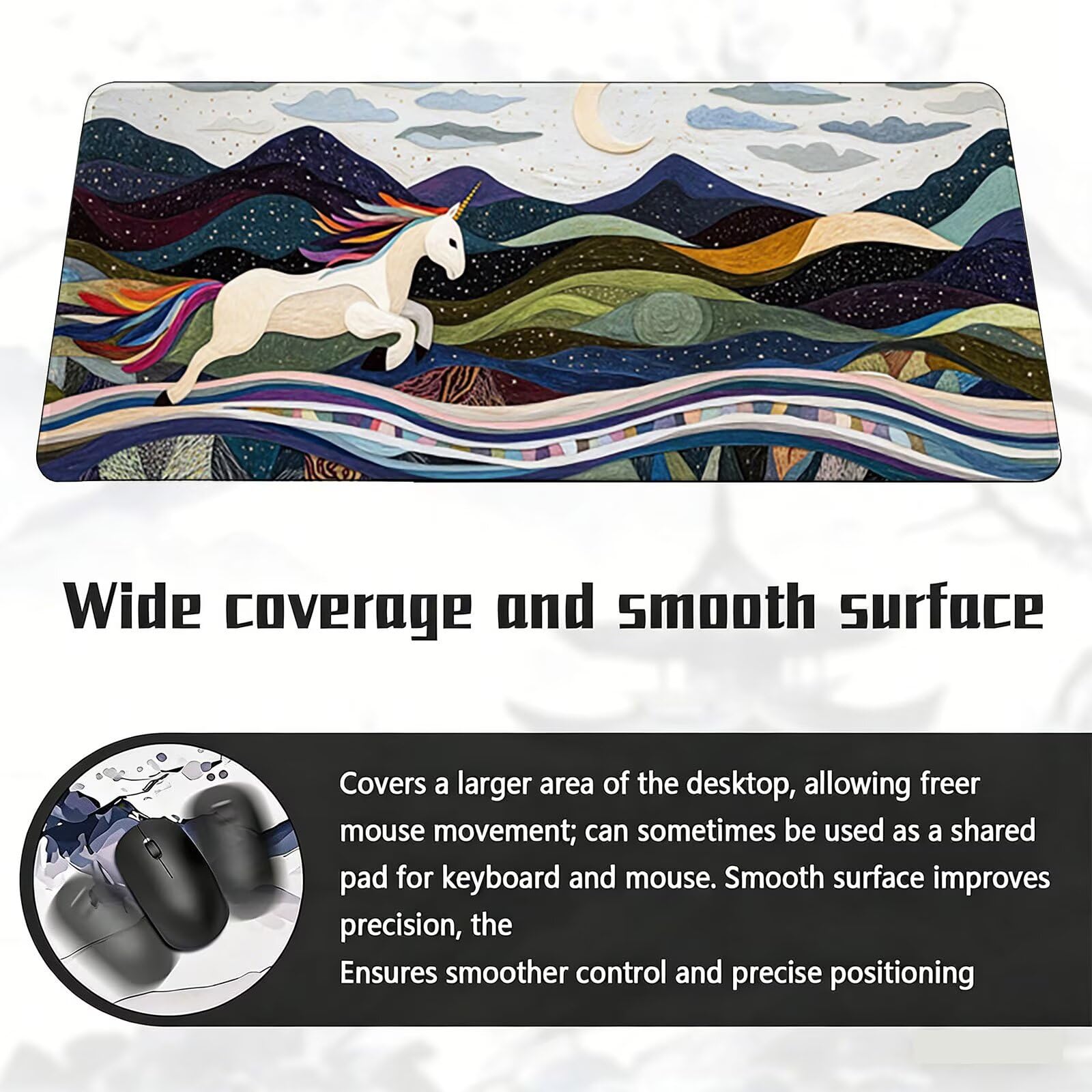 Tappetino Mouse XXL, 70x140cmx3mm Mouse Pad Impermeabile Grand, Gaming Tappetino Per Mouse, Base Antiscivolo in Gomma, Accessori Scrivania, Ufficio Accessori, Strada Cavallo Bianco JX6B-124