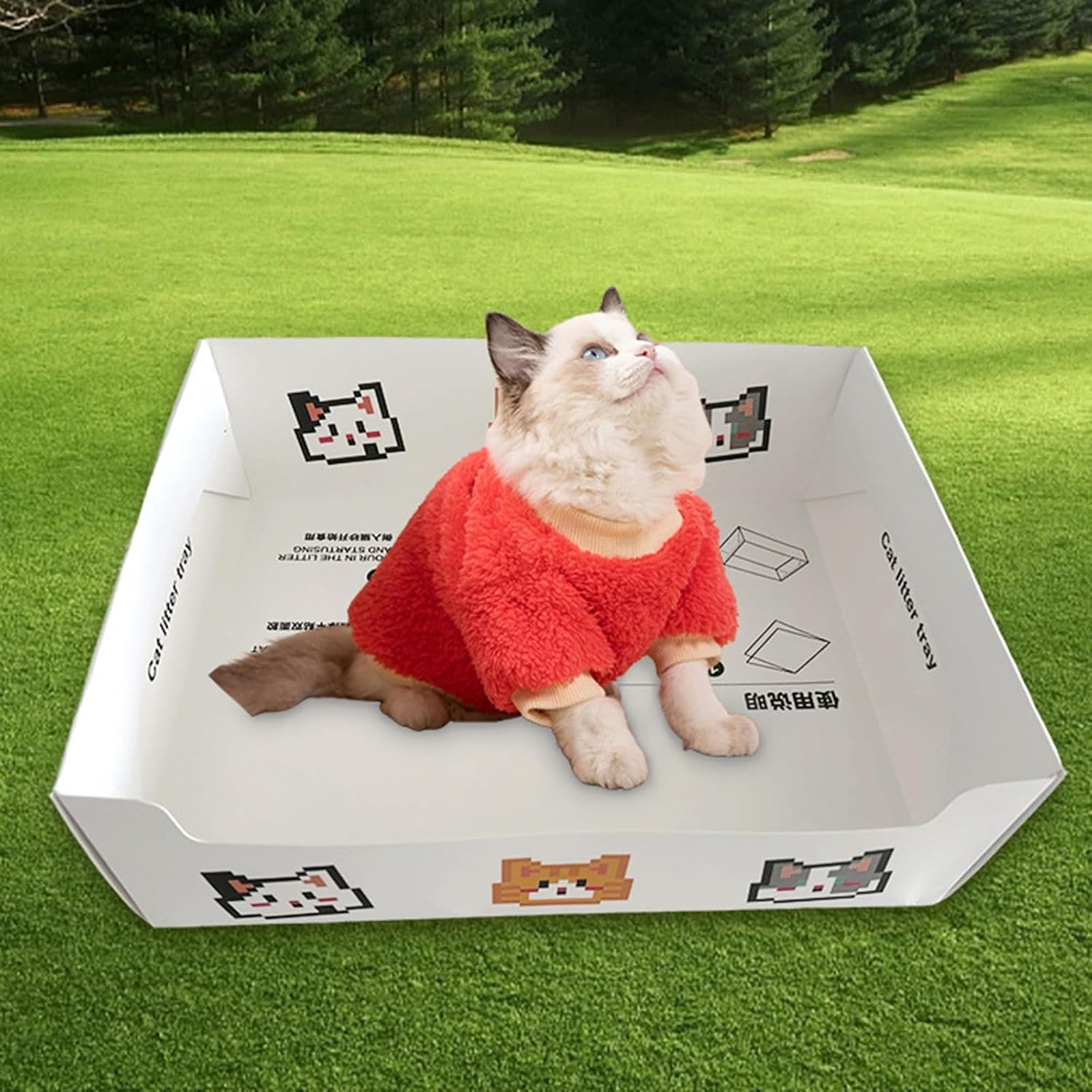 Disposable Foldable Cardboard Cat Litter Box – Portable and Hygienic Litter Box for Travel, Camping, and Temporary Use
