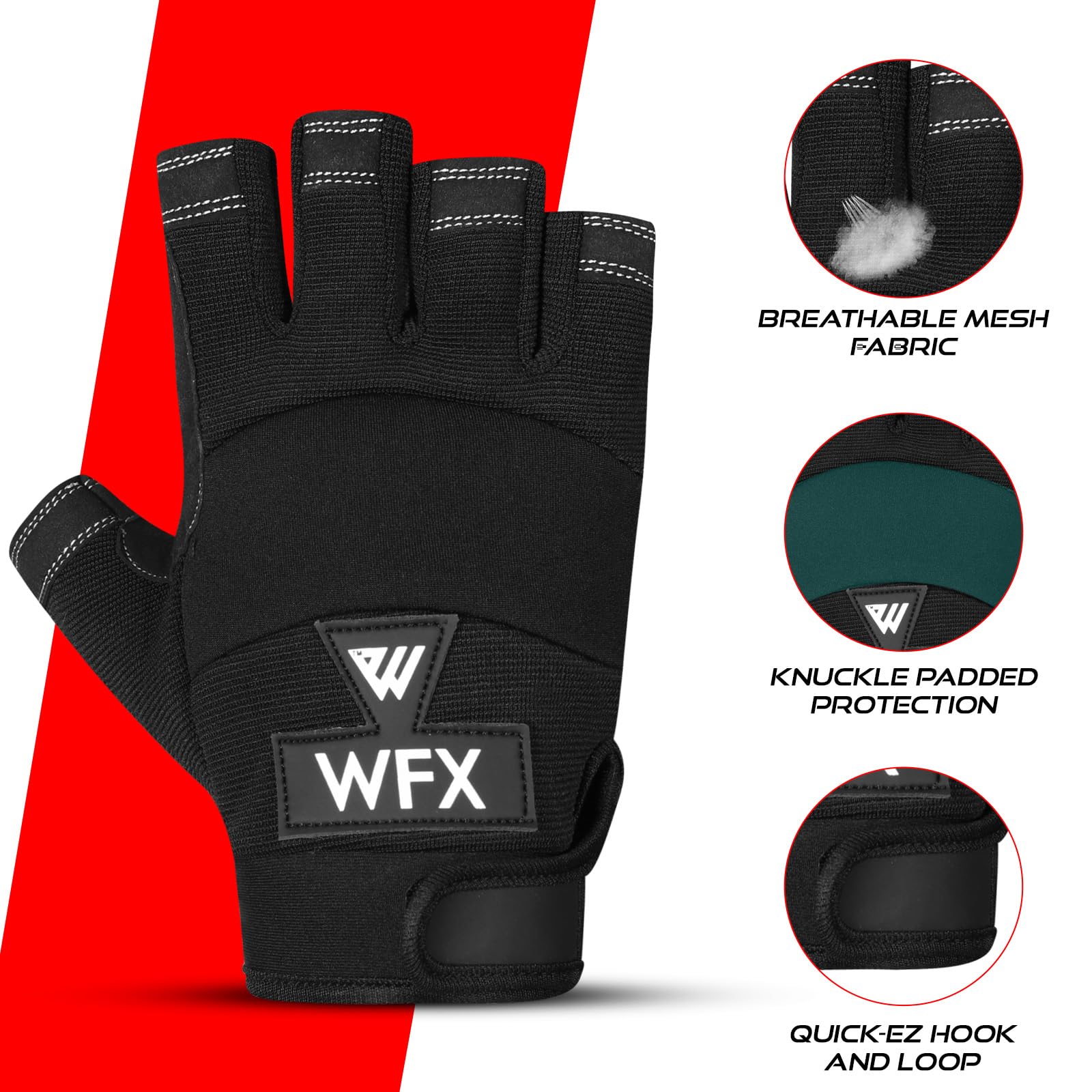 WFX Wytrzymałe rękawice robocze bez palców, wyściełane dłonie, czarne połowa palców