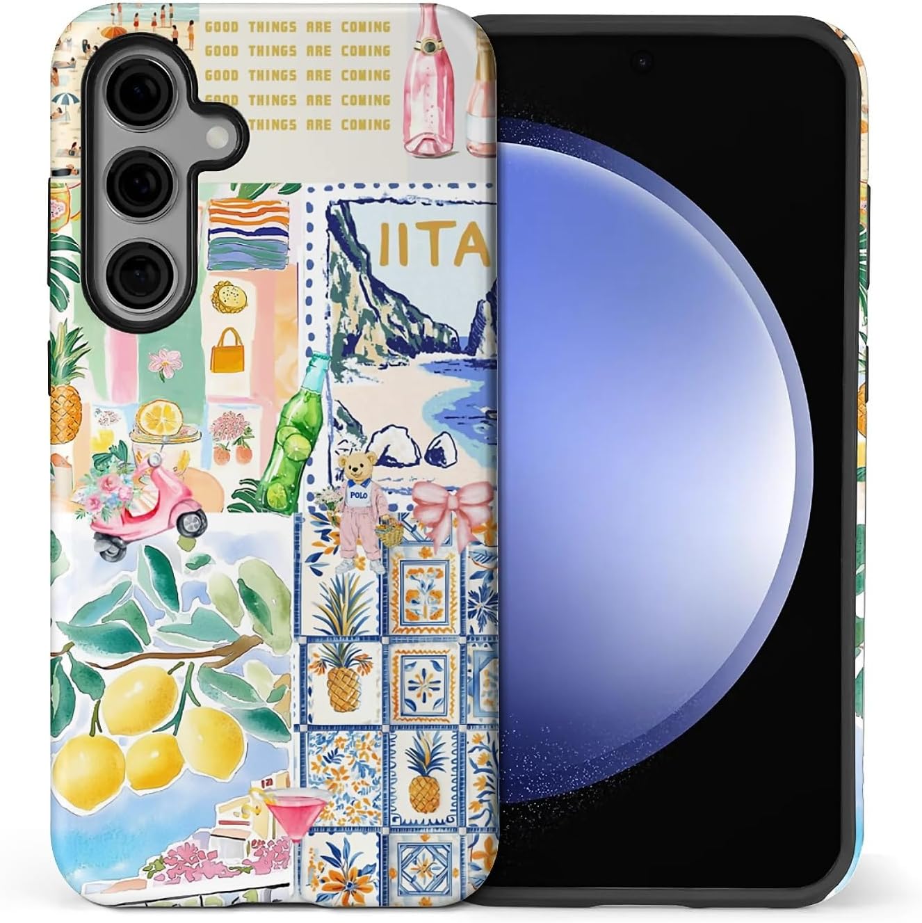 for Samsung Galaxy S24 Case,Dual-Layer Hard Shell + Silicone Phone Cover,Full Body Protection Shockproof Case for Samsung Galaxy S24-Coquette Italian Coastal Collage Coquette Italian Coastal Collage Samsung Galaxy S24