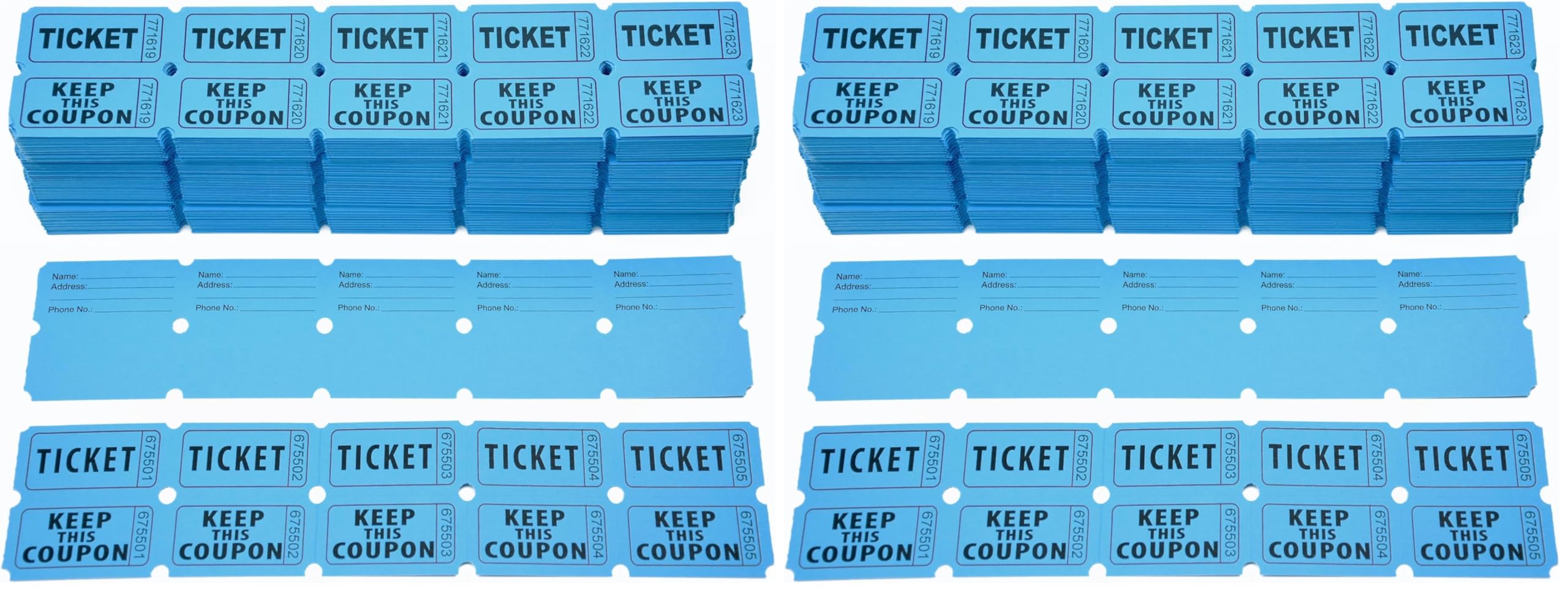 Homrelaxy 2000 Pcs 1000 Pairs Raffle Tickets, 50/50 Double Raffle Tickets, 250 Double Tickets Per Stack, for Events, Entry, Carnivals, and Door Prizes(Blue) (Pack of 2)
