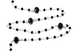 Black Spinel Gemstone Beaded Rosary Chain Perfect for Jewelry Making