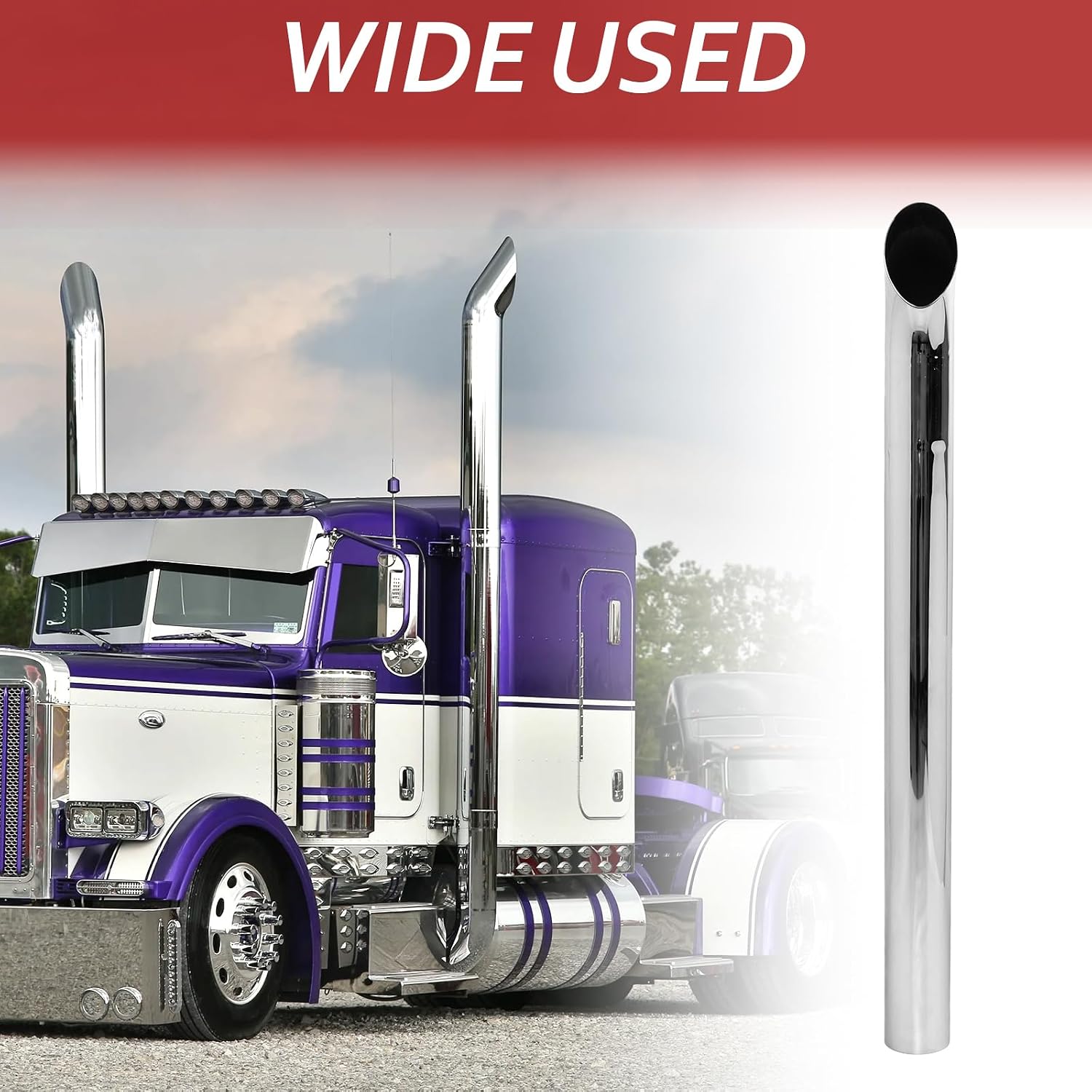 4'' Inch Chrome Curved Exhaust Stack Pipe,4" OD x 48" Long Exhaust Pipe Truck Pipe