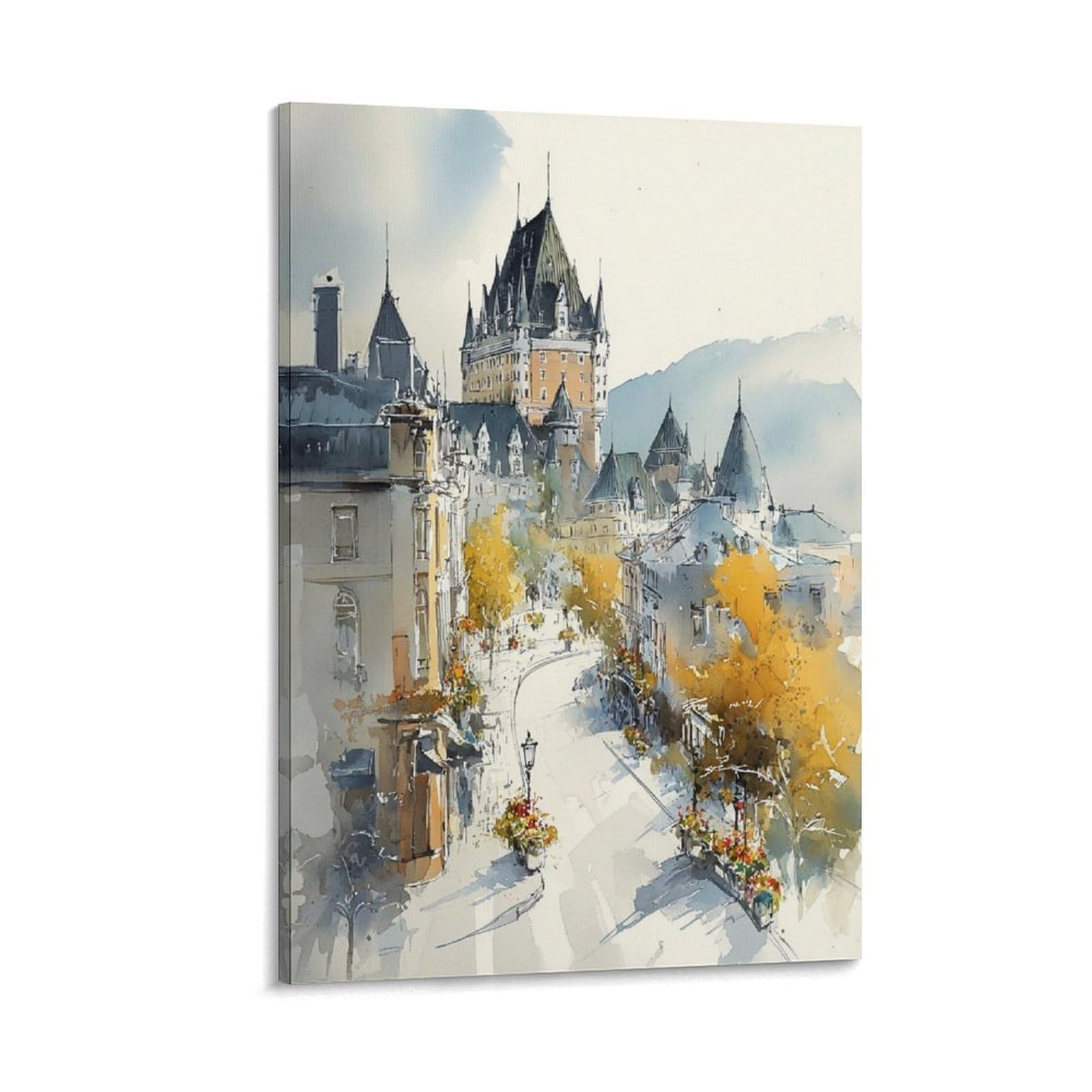 LCYNNH Quebec Watercolor 20x30inch(50x75cm) Vintage Travel Poster Watercolor Canvas Art