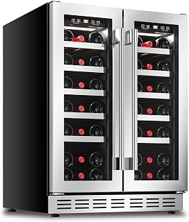 Rockitch 24" W Dual Zone Wine Cooler Refrigerator, 42 Bottle Built-in or Freestanding Wine Chiller with Stainless Steel Glass Door, Under Counter Fridge for Red, White, Champagne and Sparkling Wine