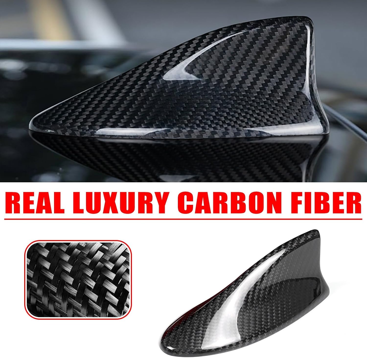 Real Carbon Fiber Car Shark Fin Antenna Cover Top Roof Aerials Trim Compatible with Toyota Camry 2024-2025 (Black)
