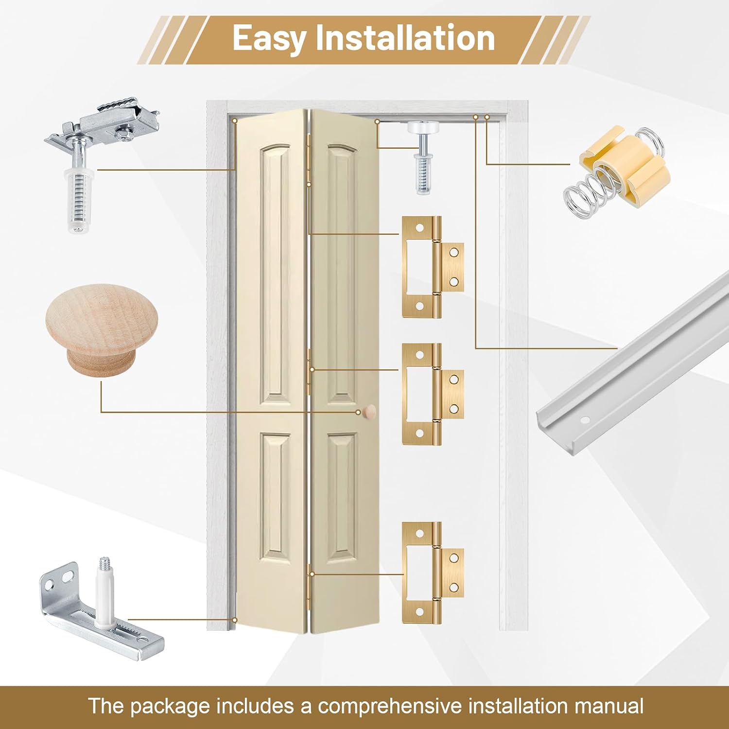 Bifold Door Hardware Kit - 36 Inch Bifold Door Hardware with Track | Bi-Fold Closet Door Track Repair Replacement Tool Kit