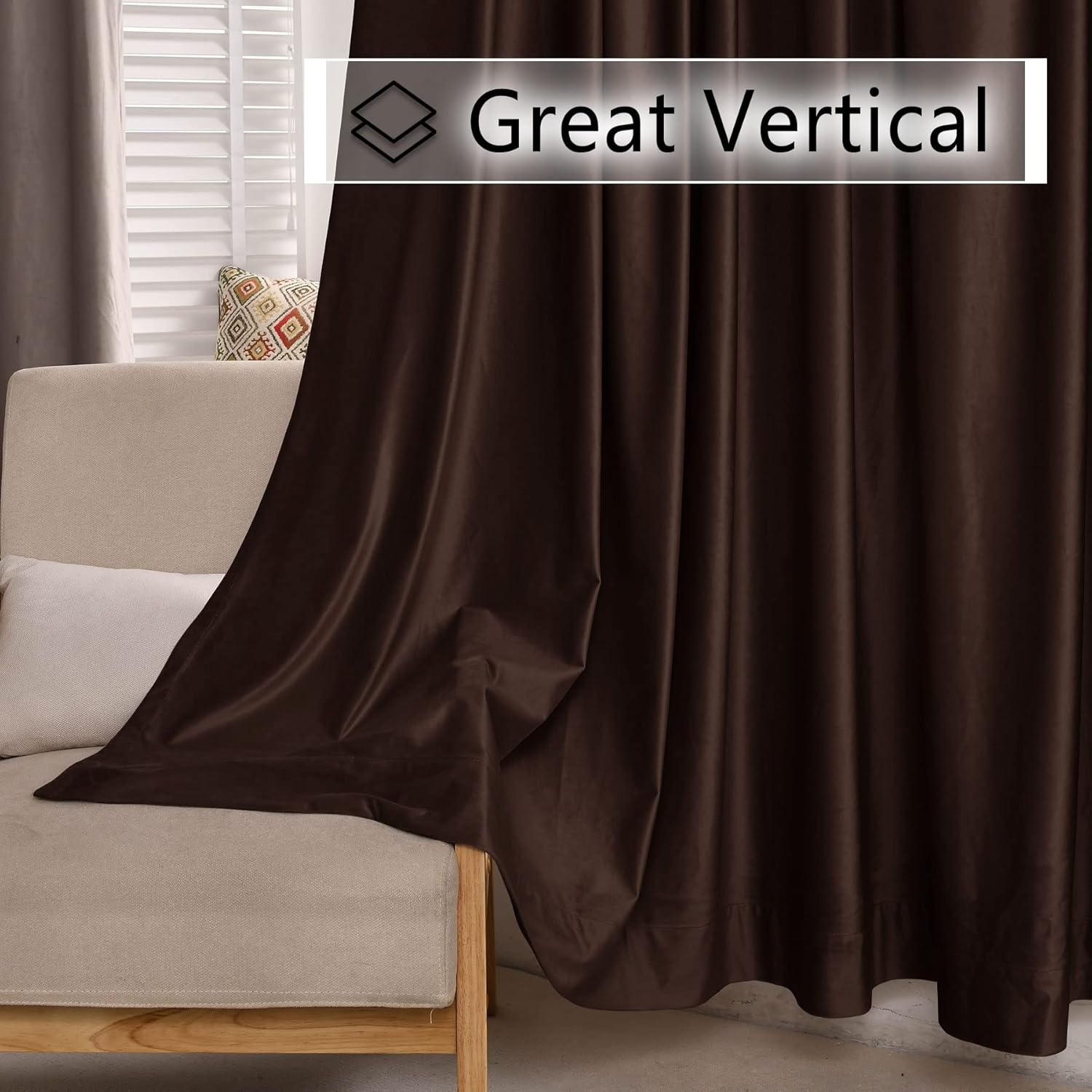 Macochico Velvet Curtains 180W x 102L Blackout Flat Hooks Curtain Thermal Insulated Window Panels for Home Theater Wedding Backdrops Stage Villa, Chocolate, 1 Panels