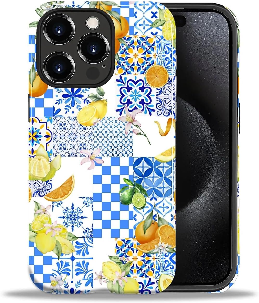 DAIZAG Case for iPhone 15 Pro,Italian Summer Fruit Collage Full-Body Design Hybrid Dual Protection Soft TPU Hard PC Shockproof Scratch-Resistant Protective Cover Phone Case for Men Women