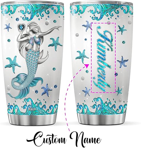 Miniatura 2 de CUBICER Vaso de café personalizado con nombre personalizado de sirena con tapa, regalos de cumpleaños para amantes de los animales, hombres y