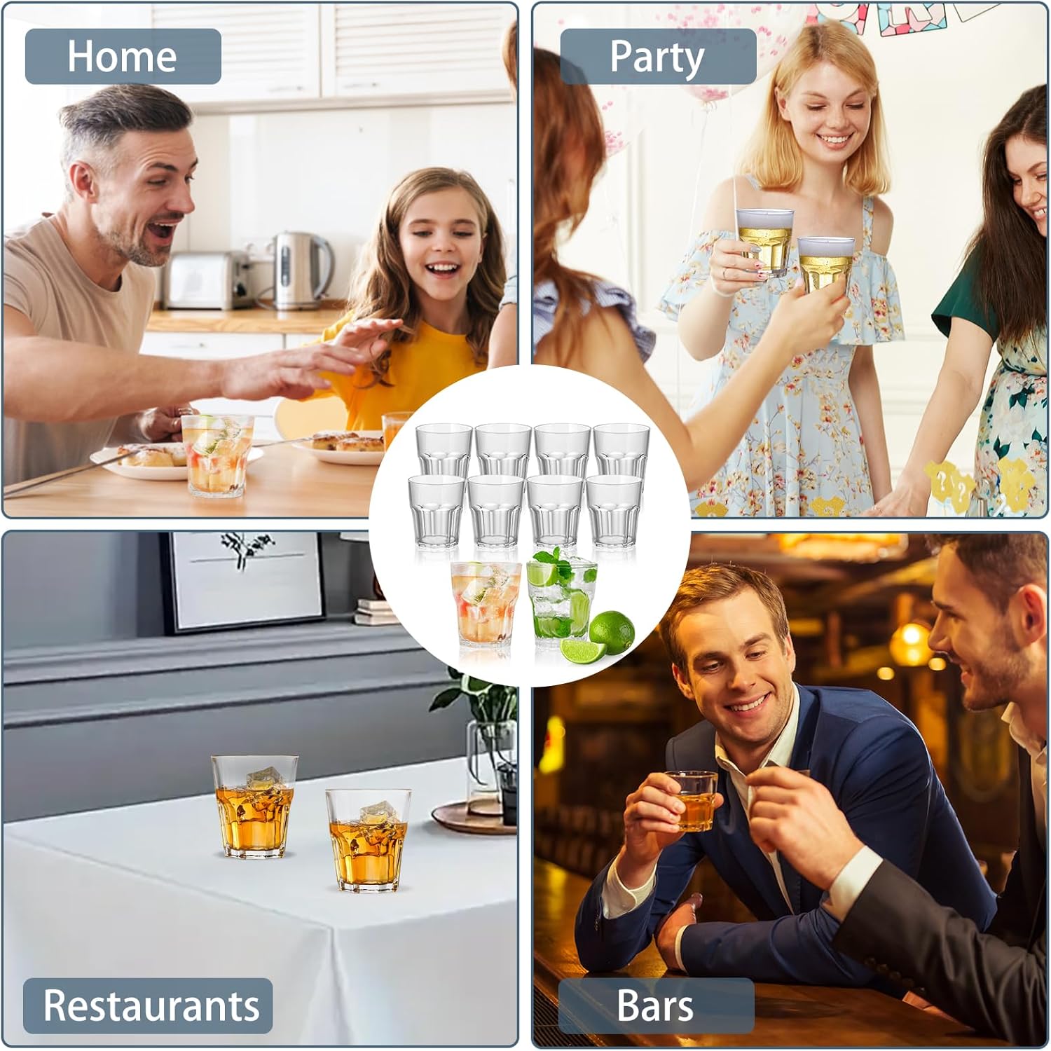 WCHOSOZH 10Pcs Plastic Drinking Glasses, Plastic Tumblers Reusable Drinking Cups, Clear Acrylic Glasses Drinkware 8oz, Stackable Unbreakable Cup for Beer Wine Juice Milk, Party and Picnic - Image 5