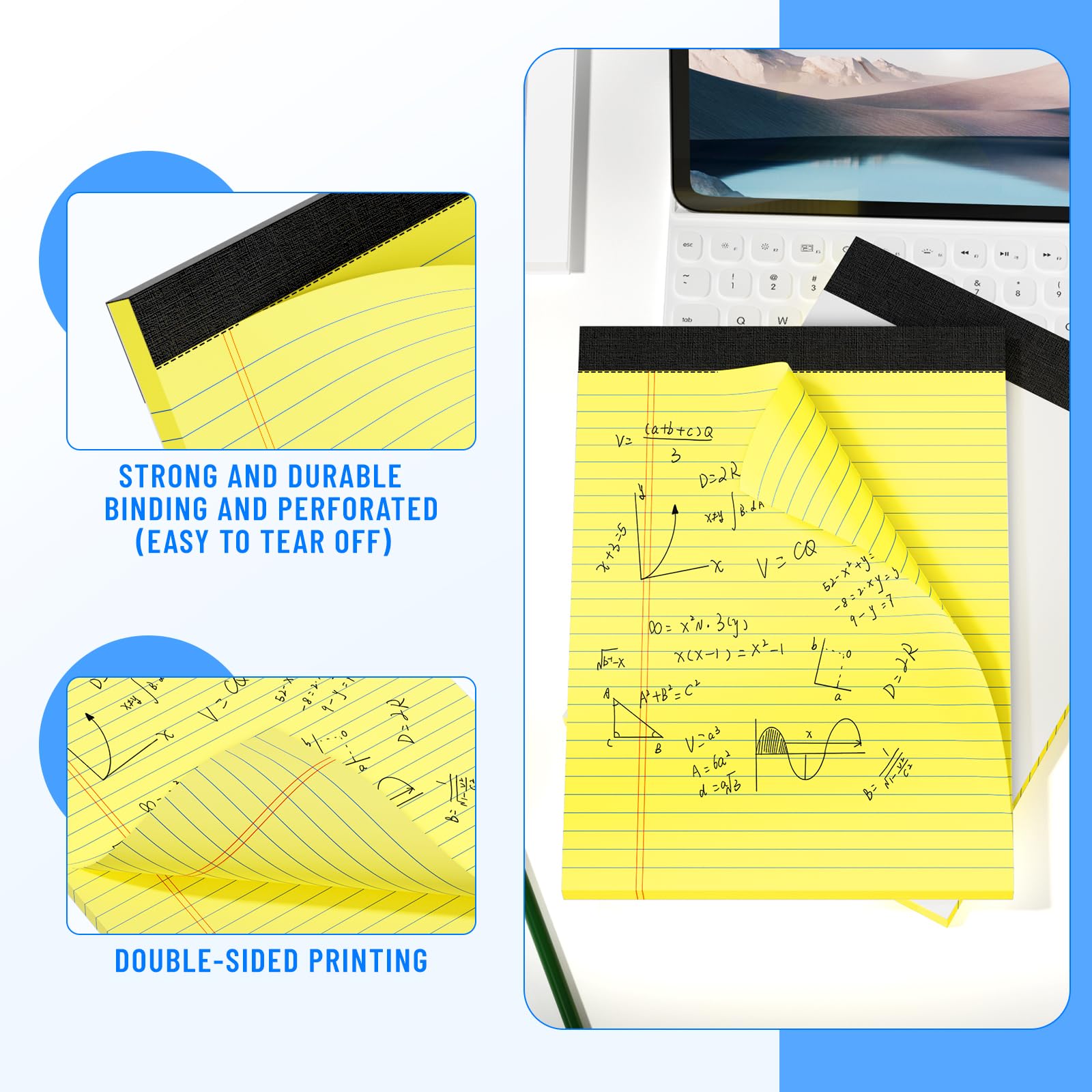12 szt. Legal Pads 8,5 x 11, notatnik College Ruled Notebook, Yellow Note Pads, Writing Pads, Notes 8,5 x 11, Paper Pads Perforate, Ruled Line Notebooki do pracy, szkoły, biura