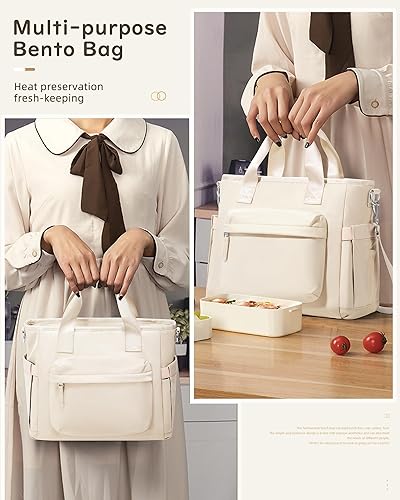 Miniatura 6 de Lonchera beige para mujeres y hombres, bolsa de almuerzo aislada, bolsa de almuerzo grande para el trabajo, bolsas de almuerzo reutilizables, lindas
