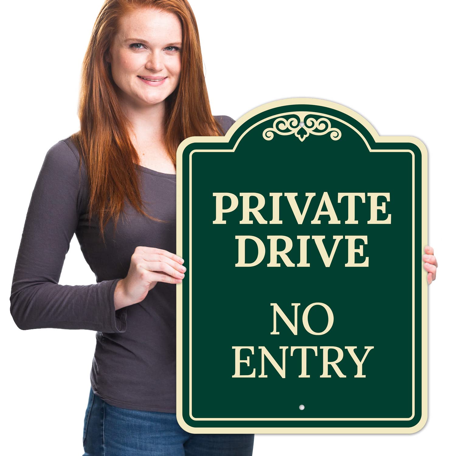 Private Drive No Entry Décor Sign, (SI-73325) Green Dark, 18x24 Inches, ACM, Fade Resistant, Made in USA