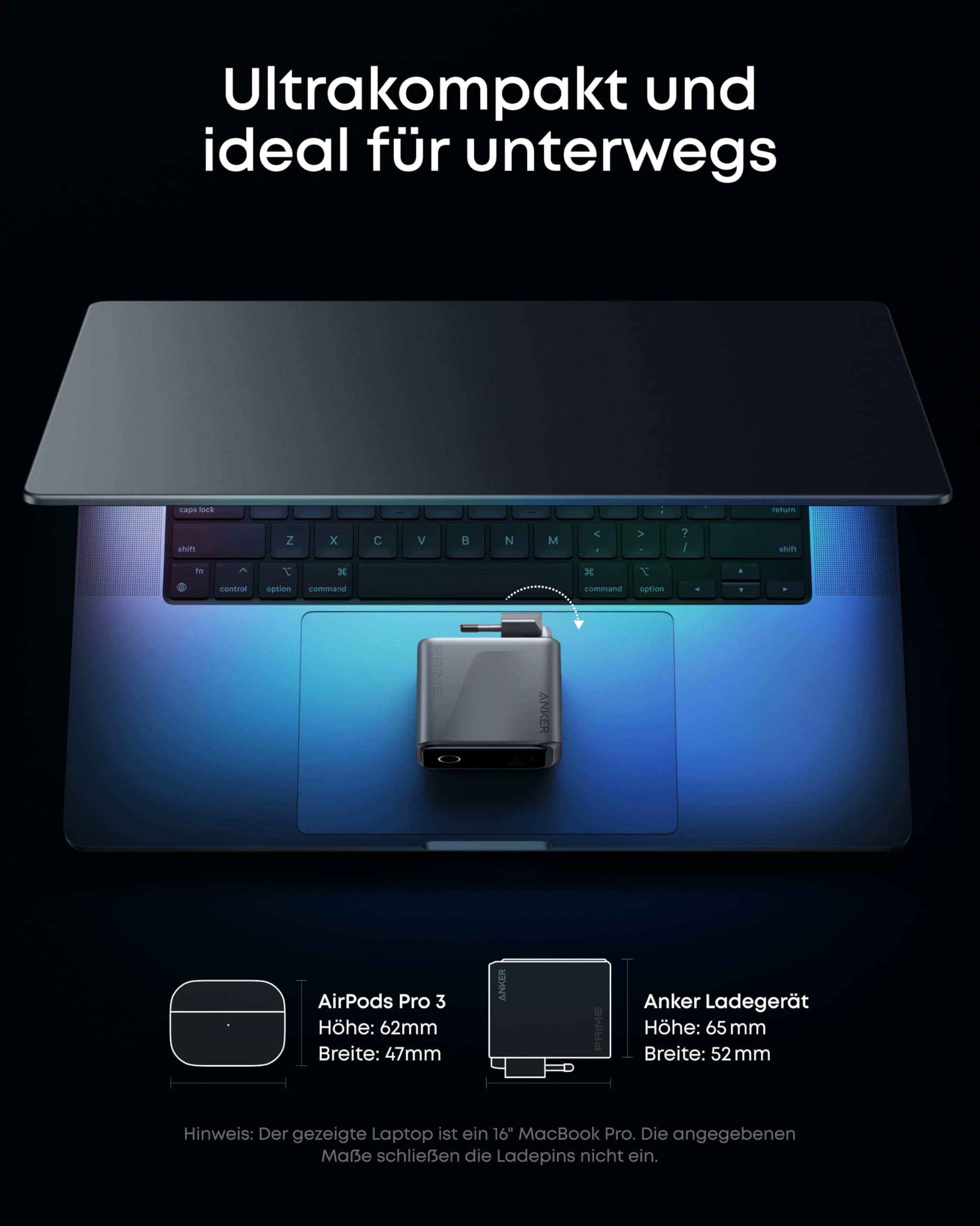 Anker Prime 160W USB C Ladegerät, kompakter GaN USB-C Ladeblock mit 3 Ports, Smart Display, Touch-Steuerung, Ultra-schnelles 140W Laden bei 1 Port, für Laptop, MacBook, iPad, iPhone 17/16/15 und mehr