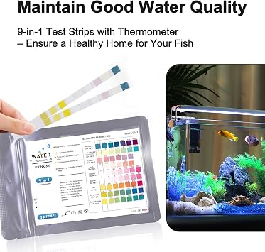 100 PCS 9-in-1 Aquarium Test Strips for Ponds & Fish Tanks - Water Test Kit for Free Chlorine, Nitrate, Nitrite, pH, Hardness (KH), Iron, Copper & Total Alkalinity