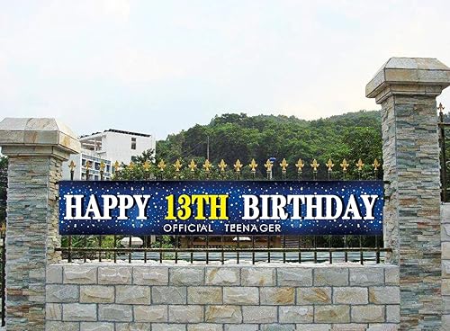 Miniatura 3 de Cartel grande azul de feliz cumpleaños 13, cartel enorme adolescente, letrero de cumpleaños 13 para patio, jardín, fiesta de cumpleaños azul de 13