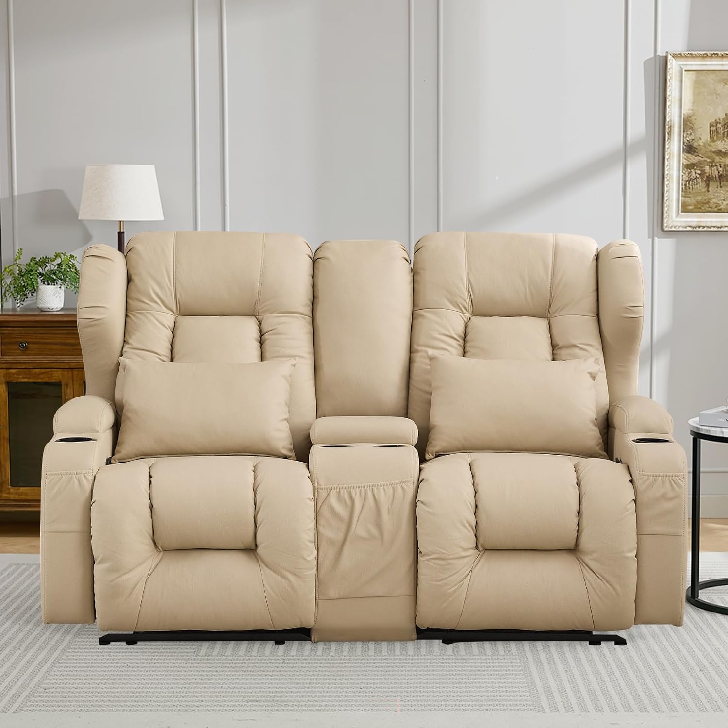 IPKIG 65.3" RV Loveseat Recliner Faux Leather Manual Reclining Loveseat with