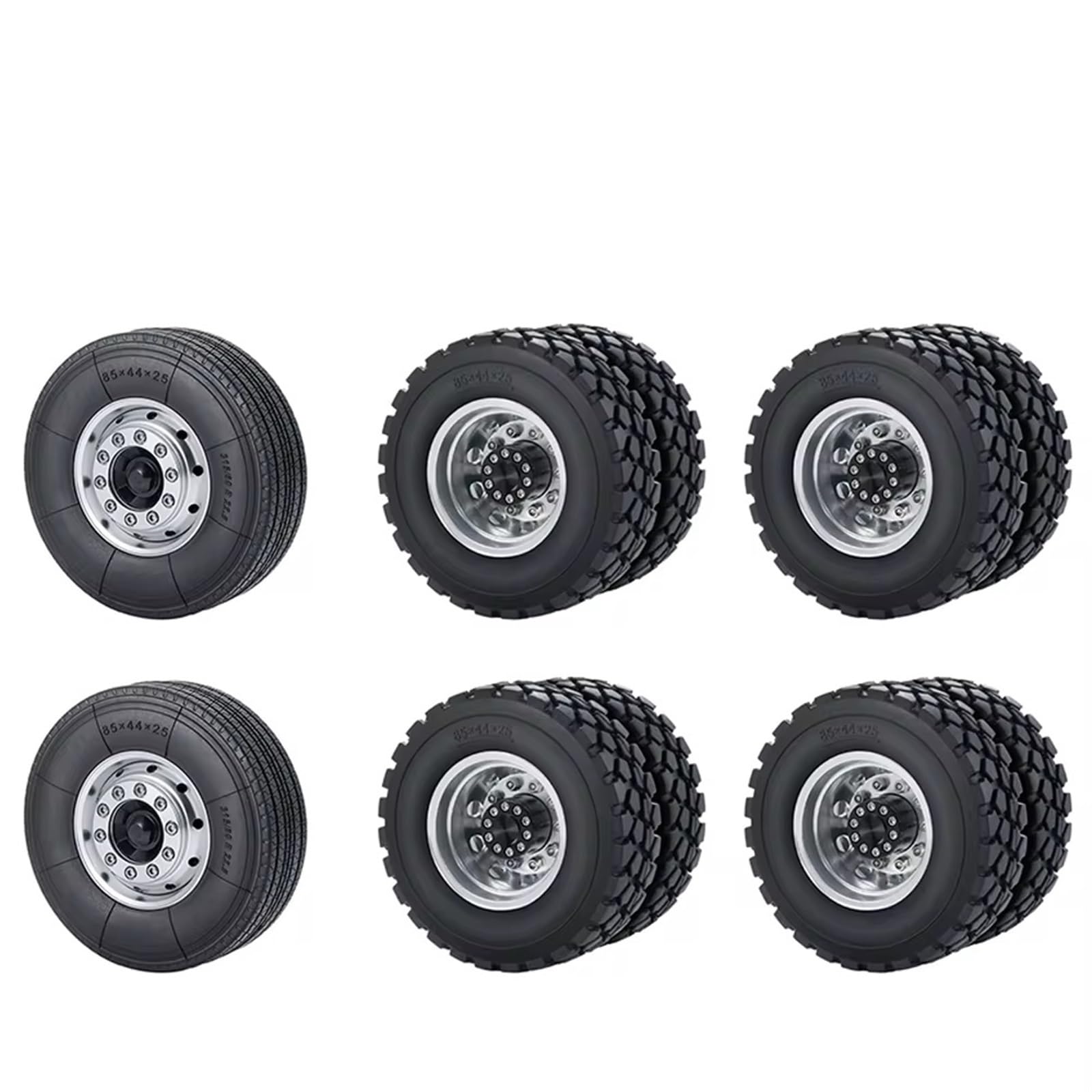 Neumáticos Coche RC para Tamiya 6x6 Juego De Neumáticos Ruedas Metal Buje Rueda Delantera Y Trasera Neumático Goma para 1/14 RC Camión Tractor Coche Accesorios