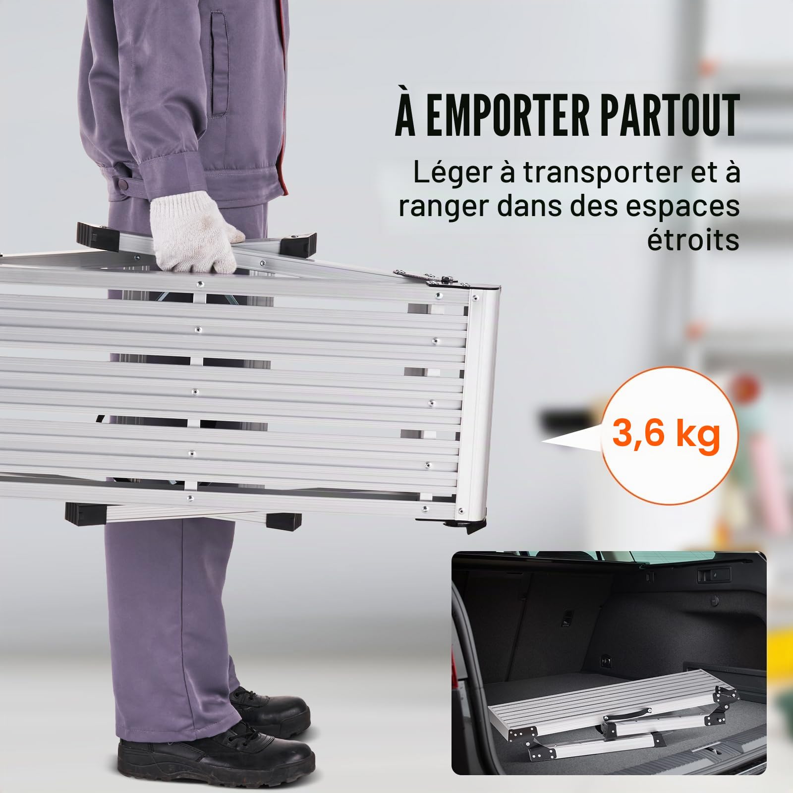 VEVOR Plateforme de Travail 150 kg Établi Pliant 76x30x50,8 cm Marchepied en Aluminium Pieds Antidérapants Table de Travail Bricolage de Cloisons Sèches pour Lavage de Véhicules Peinture Décoration