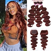 Vista 24 de Beauty Forever #33B Cabello humano brasileño ondulado marrón rojizo 1 paquete de 8 pulgadas, cabello humano Remy castaño cobrizo rojo cobrizo