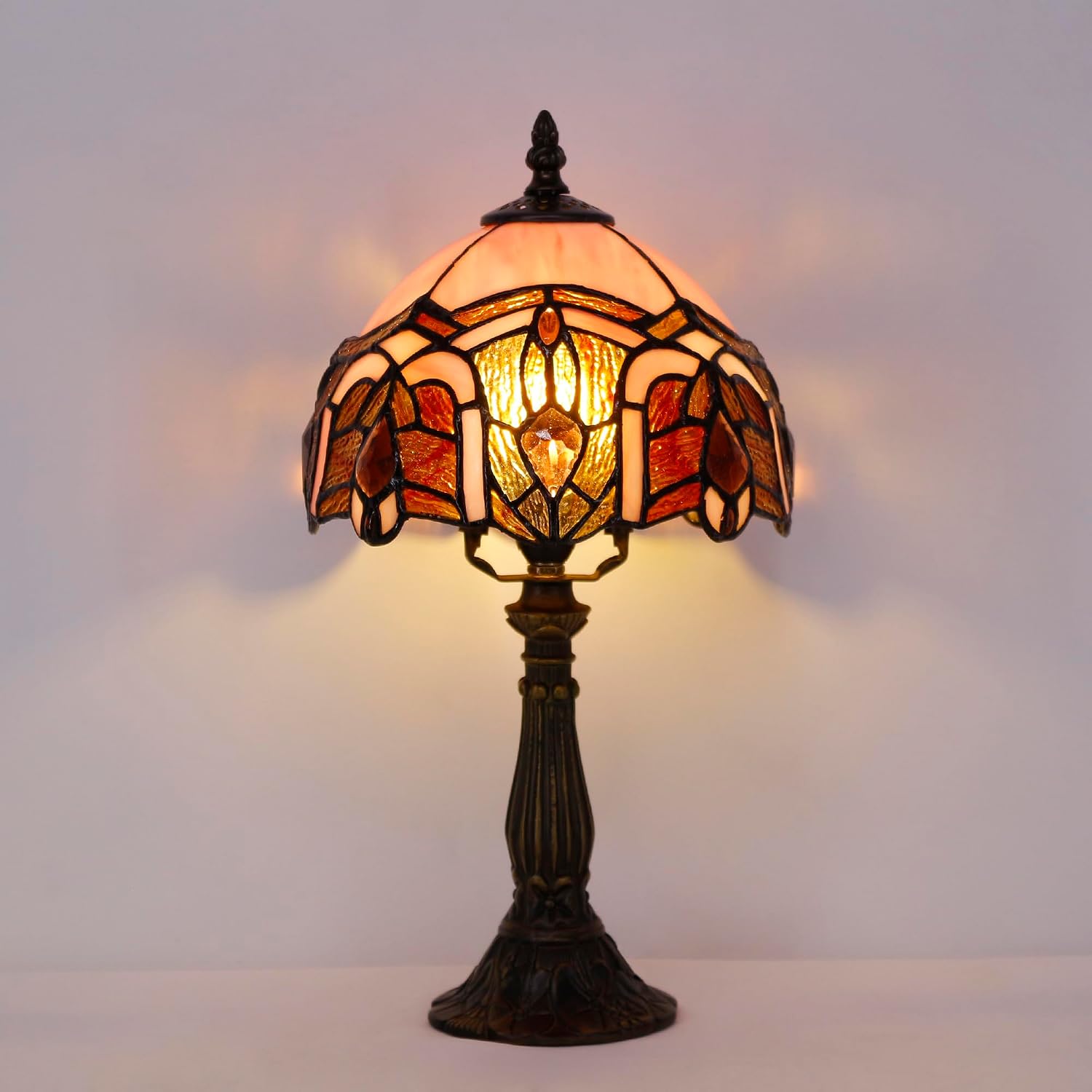 Tiffany Lamp Touch Control Table Lamp Pink Jewelry Stained Glass Desk Lamp 8X8X14.5 Inches Reading Light