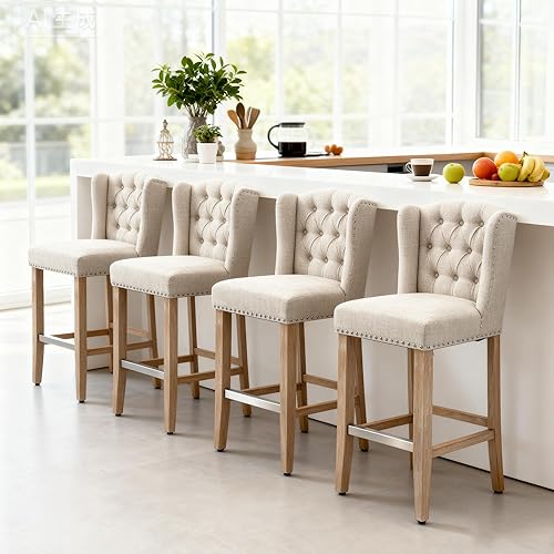 Miniatura 9 de HOMCOM Juego de 2 taburetes de bar de altura de mostrador, taburetes de bar tapizados de altura de asiento de 27 pulgadas, taburetes de isla de