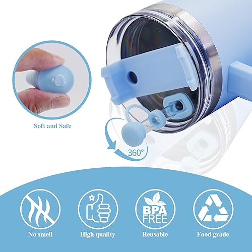 Miniatura 5 de Tapón antiderrames para vaso Stanley Cup de 40 onzas y 30 onzas con asa, incluye funda para popote reutilizable, tapón para fugas y tapa de tapón