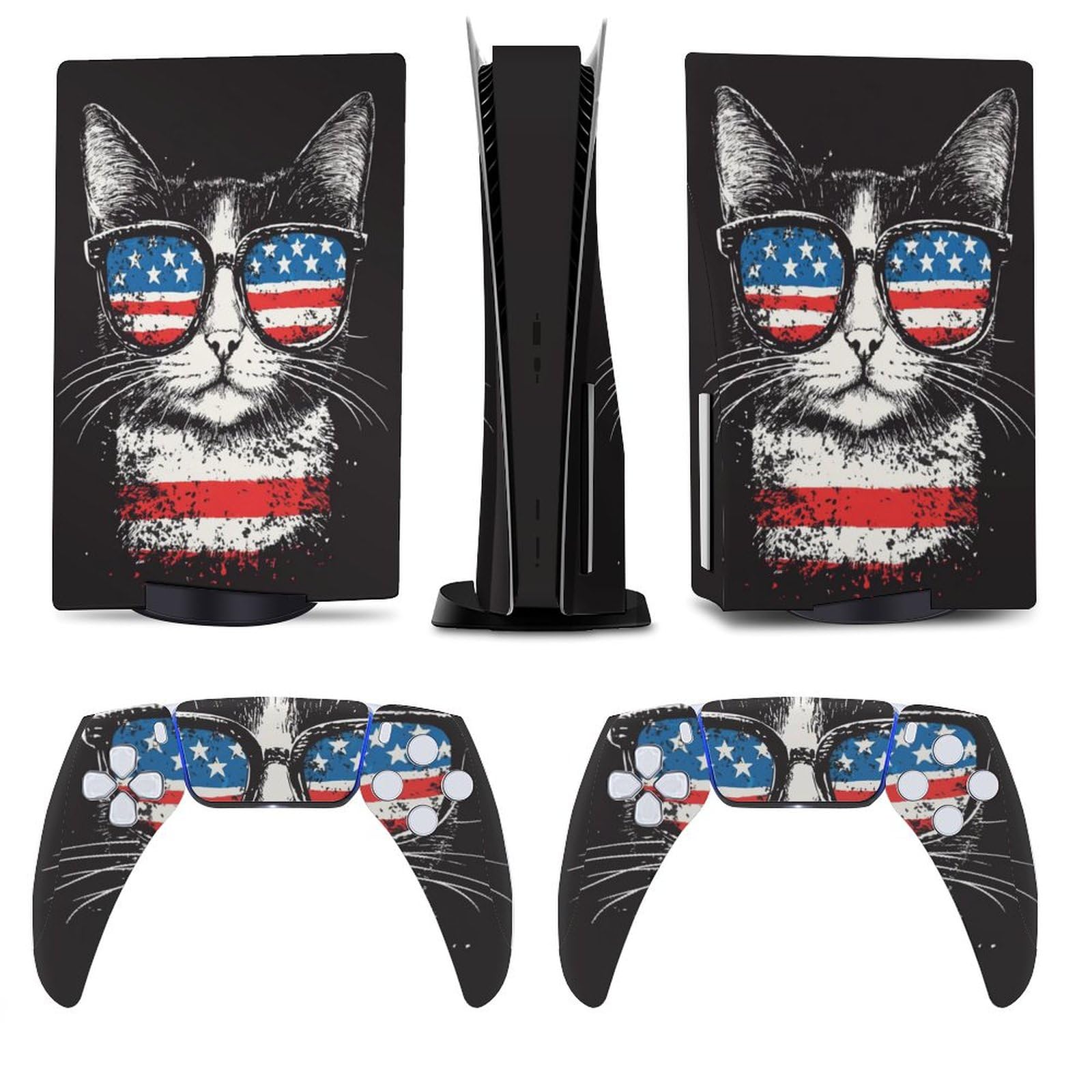 Black Cat Sunglasses for Model 5 Skin Console and Controller Accessories Cover Skins Anime Vinyl Cover Sticker Full
