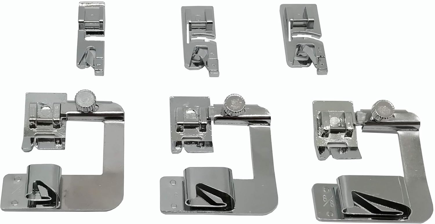 HONEYSE 6 Pcs Hemmer Foot kit 3Pcs Rolled Hem Presser Foot