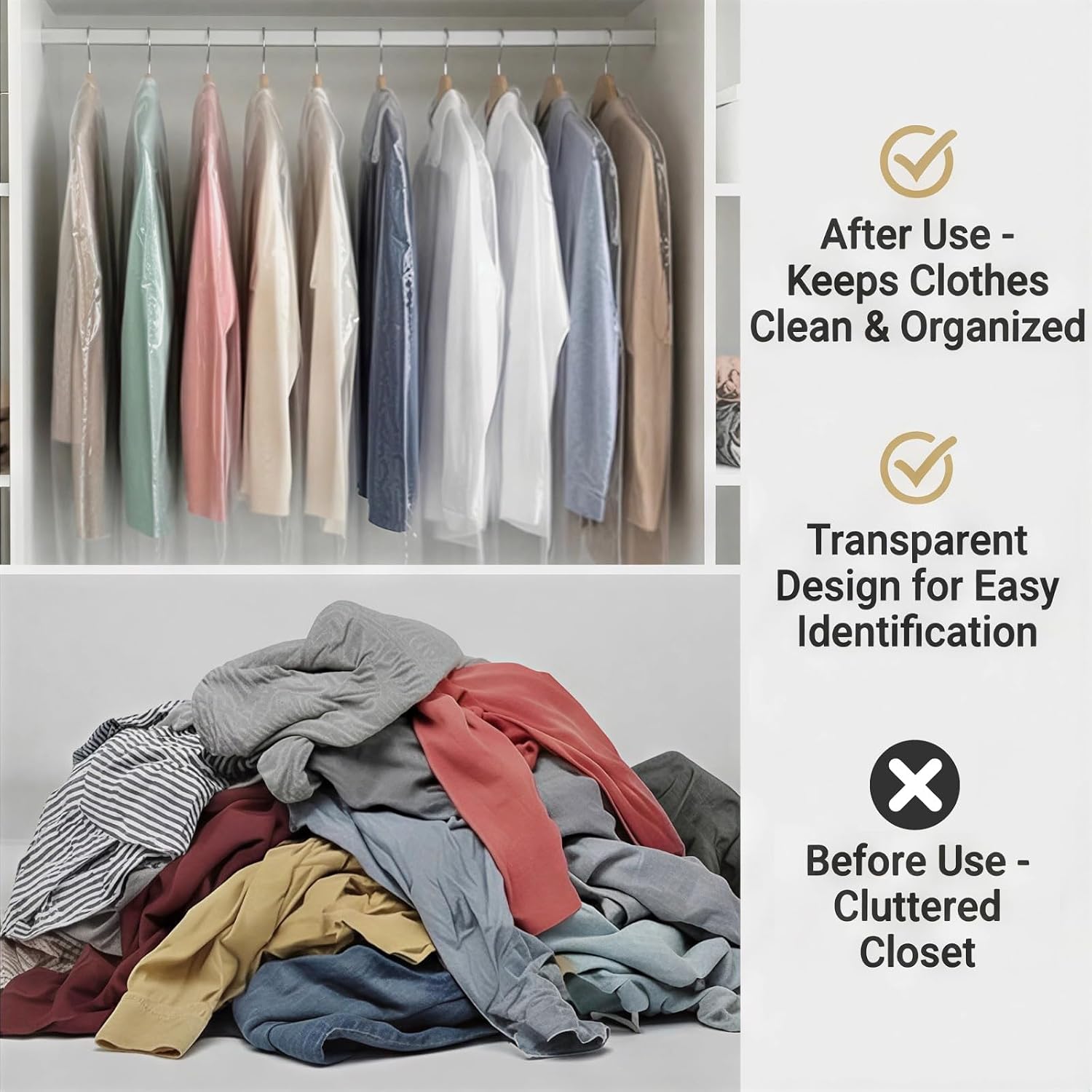 10 Pack Dry Cleaner Bags Plastic Clear, 23.6 x 71In Plastic Garment Bags Hanging Clothing Covers for Home Storage, Clothing Stores, Travel, Moving
