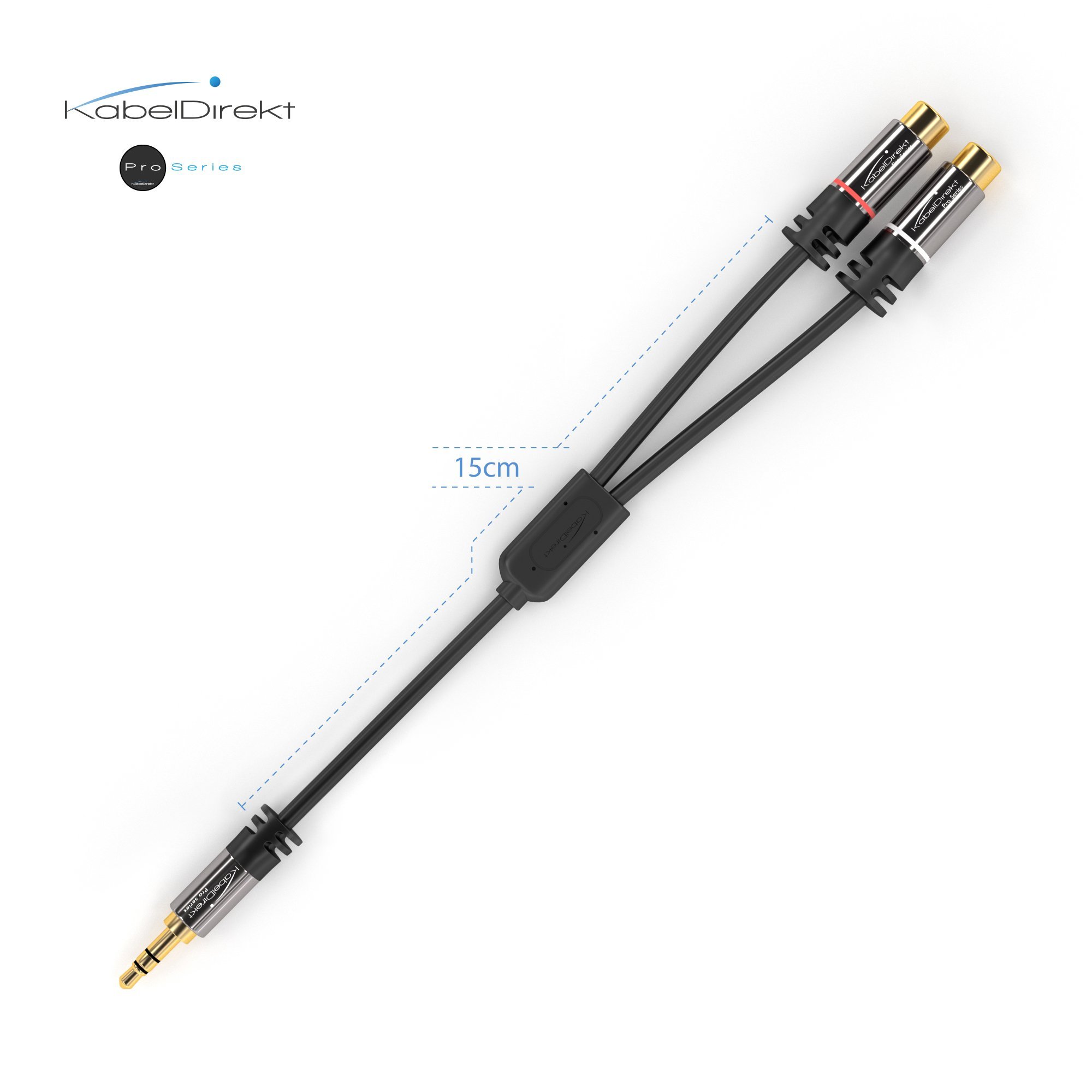 KabelDirekt – Adapter 3,5mm do RCA o długości 0,2m (adapter 2× żeńska końcówka RCA do męskiej końcówki 3,5 mm) – PRO Series