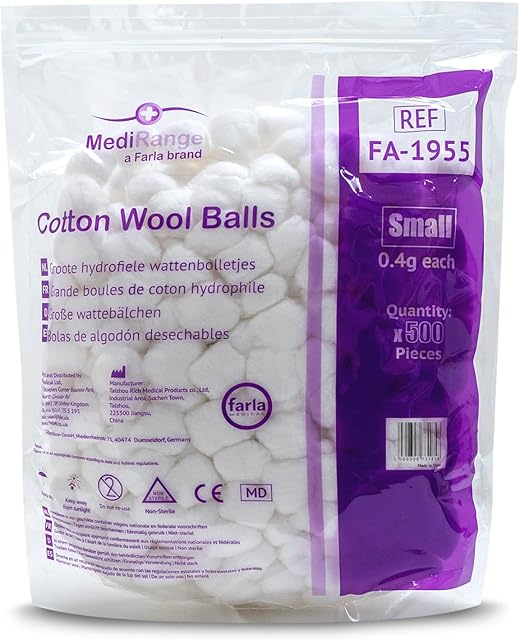 MediRange Small Cotton Wool Balls - 100% Pure Cotton - Lint-Free - for Cosmetic, Healthcare, and Beauty - Pack of 500