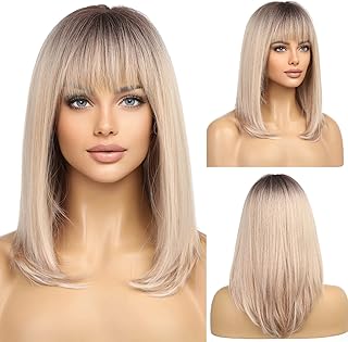 شعر مستعار اشقر متدرج للنساء من اي سي اي اف، شعر مستعار بطبقات مع غرة انيقة مع جذور داكنة