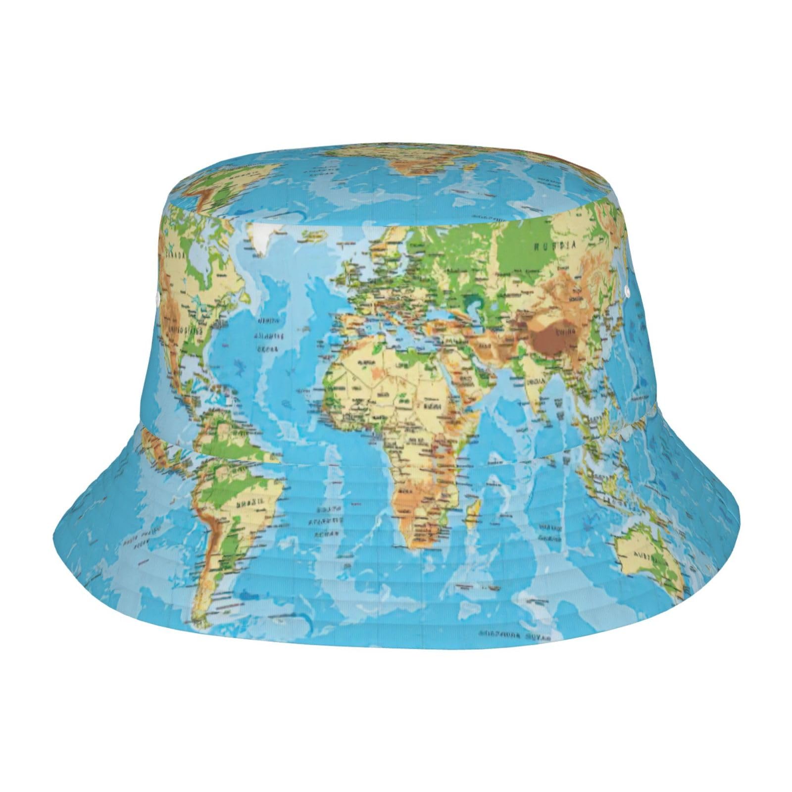 JEJEA World Map Print Bucket Hat for Men Women,Packable Reversible Printed Sun Hats,Fisherman Outdoor Summer Black