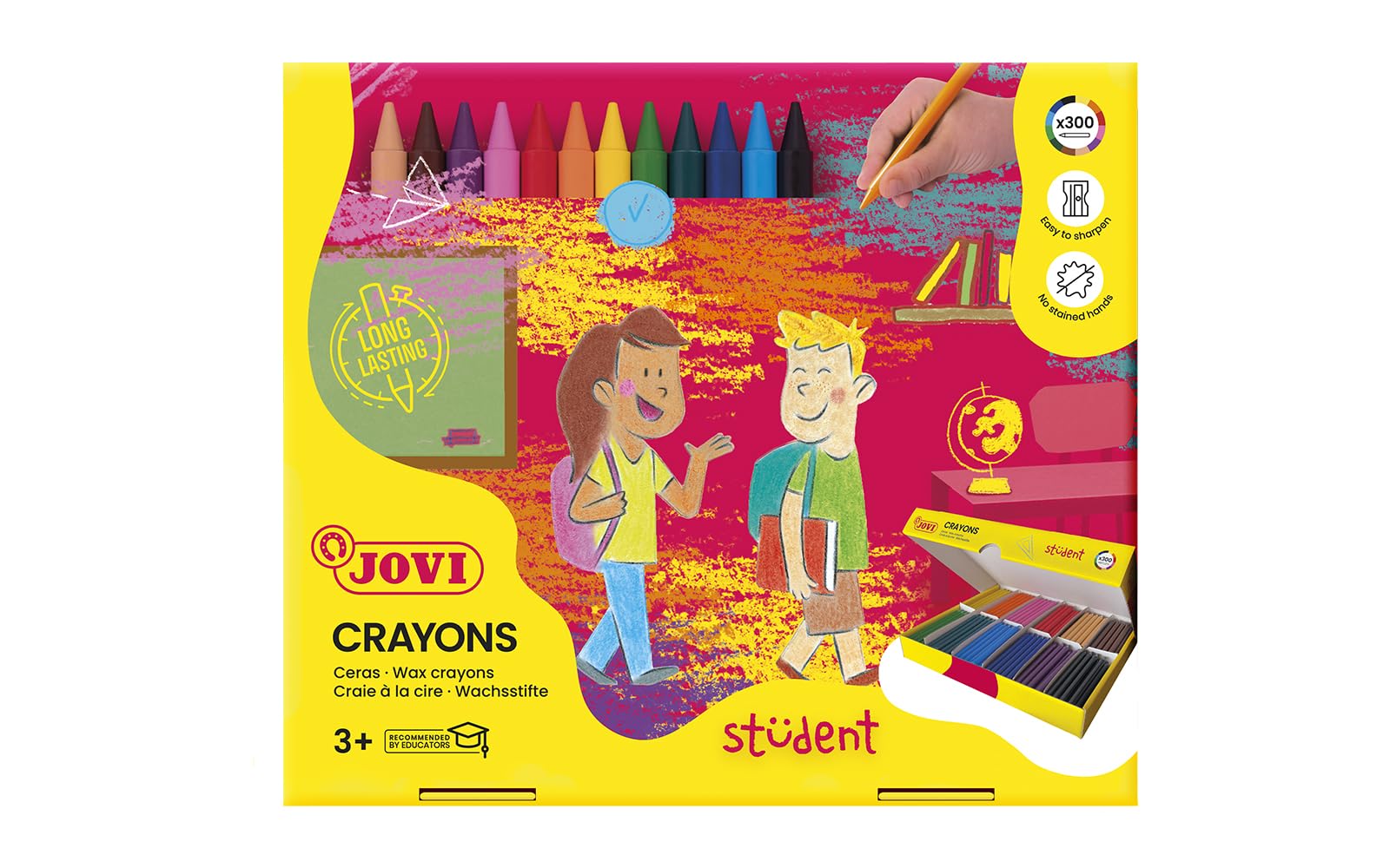 Jovi - Crayons Student, Pudełko 300 kredek plastikowych, Różne kolory, Idealny od 3 lat, Odporny i wydajny, Bezglutenowy (929)