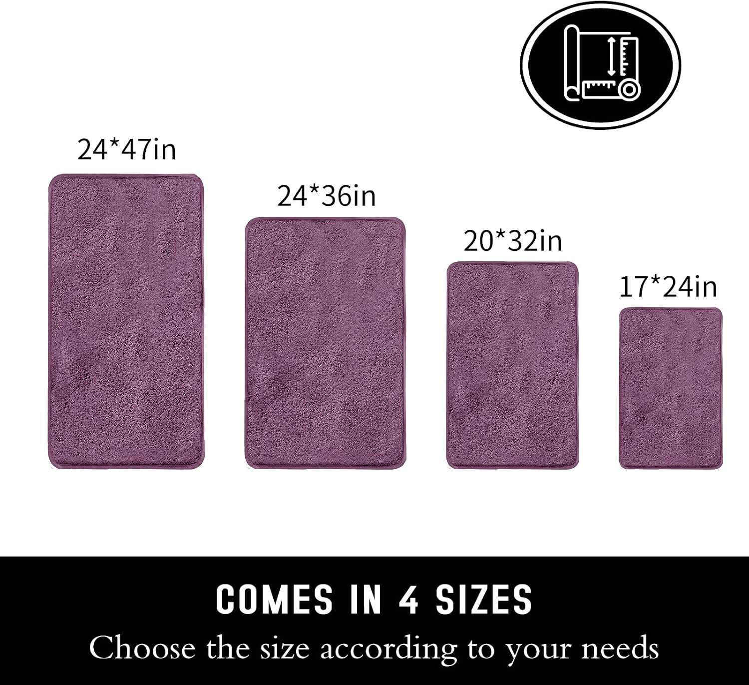 Bathroom Rug, Super Absorbent and Soft Microfiber Shaggy Bath Mat, Non-Slip Machine Washable Bath Rug-24x47, Purple