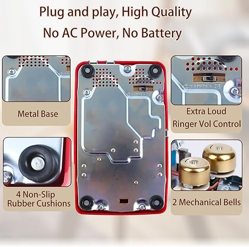 Miniatura 6 de Teléfono de escritorio retro para teléfono fijo (compatible con ayuda de oído), teléfono analógico vintage nostálgico, teléfono con cable de moda