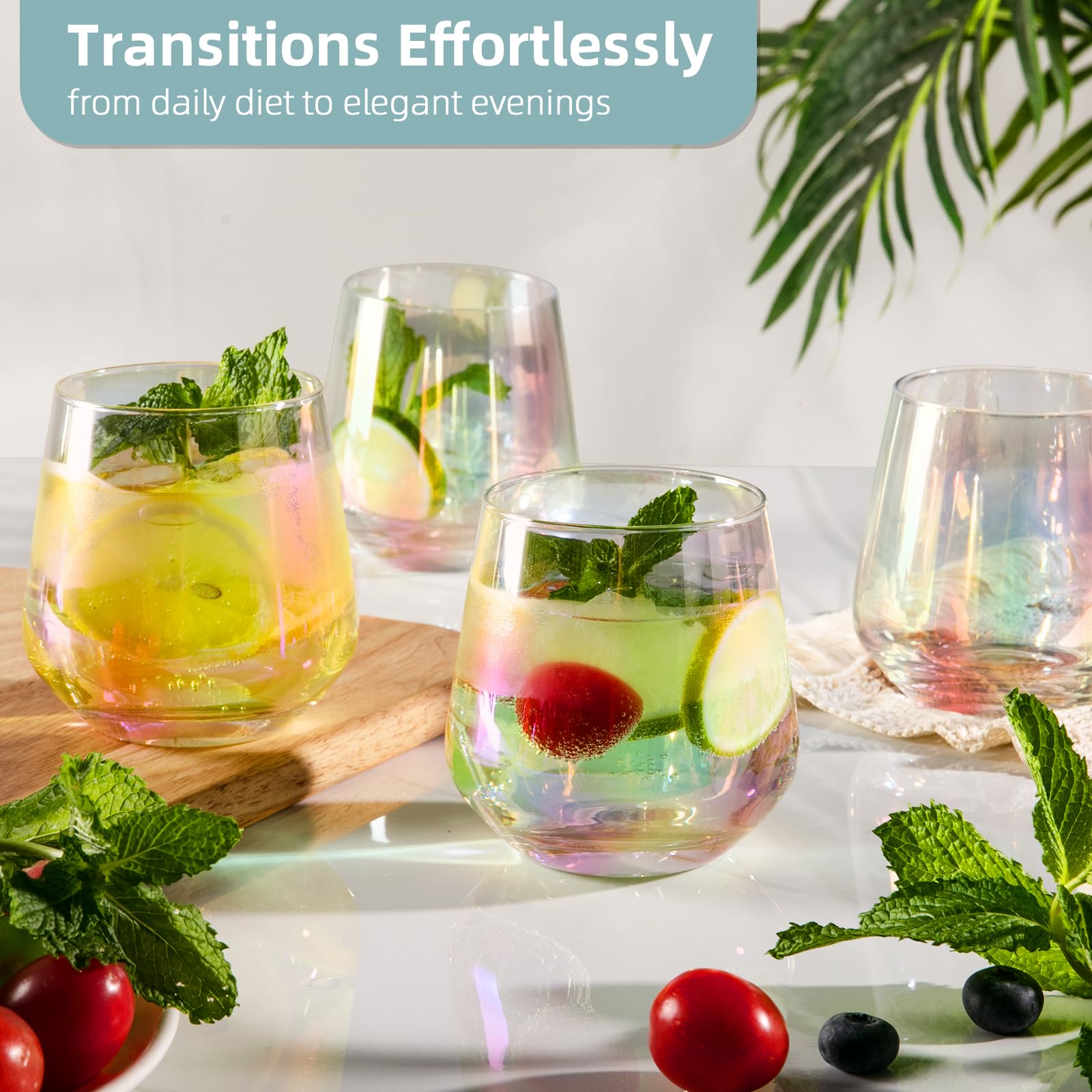 Wassergläser 6er Set, 402.6 g kurze Trinkgläser, schillernde Gläser für den Alltag, Cocktail, Saft, Mojito, Eistee, Mixgetränke